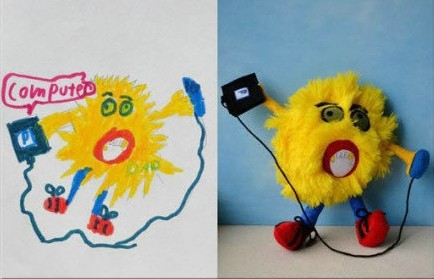 一位母亲把她四岁儿子的涂鸦做成长毛绒玩具。好有爱啊！宝宝画画也好棒!!