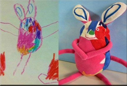 一位母亲把她四岁儿子的涂鸦做成长毛绒玩具。好有爱啊！宝宝画画也好棒!!