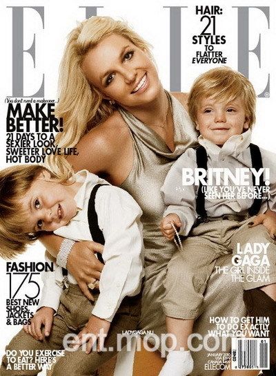 “流行天后”布兰妮·斯皮尔斯也曾在28周岁时抱着两个儿子登上了《ELLE》杂志的封面，画面很温馨。
