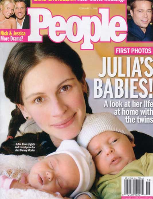 好莱坞著名影星“大嘴美人”茱莉亚·罗伯茨亲子照登PEOPLE杂志封面。