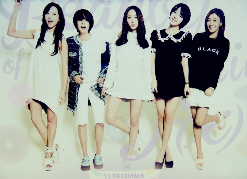 韩国人气女子组合f(x)2013新年台历曝光了!宋茜、Krystal、LUNA、雪莉、Amber五位成员戴花出镜变身“花仙子”，多页写真显得格外娇艳欲滴。
