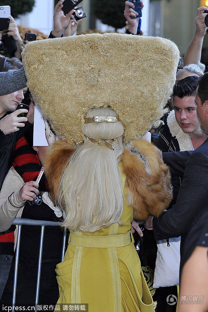 当地时间2013年10月24日，德国柏林，'雷母'Lady Gaga又出逆天造型，手提包式头套蒙面亮相，街边路人纷纷围观这一巨大物体出现。