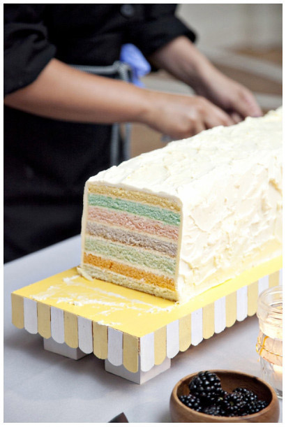 五颜六色的彩虹蛋糕，你能抵挡住它色彩的诱惑吗?红、橙、黄、绿、青、蓝、紫，当彩虹的颜色出现在食物上的时候，是一幅多么美丽的画面。