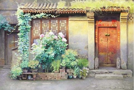 儿时印象中的老北京是这样的，既干净又安静，好怀念啊。出自水彩画家黄有维。