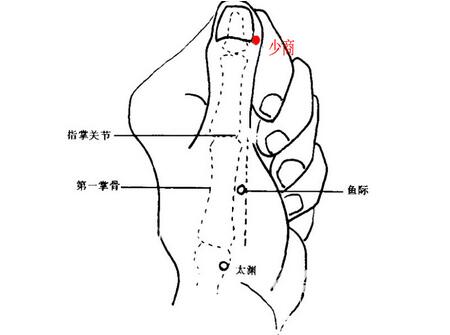 1寸.   2,操作:掐少商穴100次.   3,功效:捻