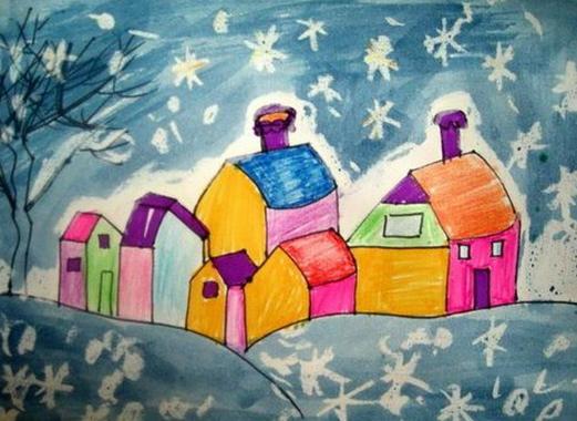 儿童画冬天的雪与雪花 冬天下雪的儿童画图片大全
