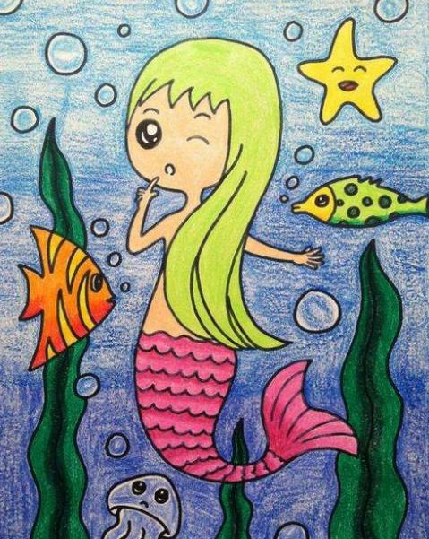 以美人鱼为主题的儿童绘画