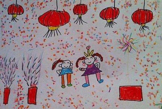 过年放烟花的儿童画怎么画 春节小朋友放烟花的画