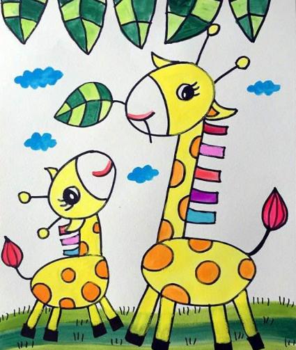 关于长颈鹿的儿童画图片大全 儿童画长颈鹿的画法大全大图