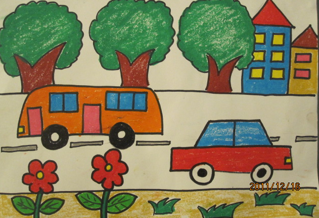 马路上的汽车儿童画图片