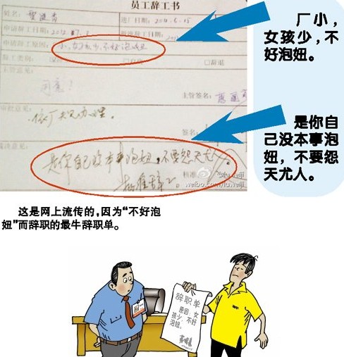网传"最牛辞职单" 厂小，女孩少，不好泡妞