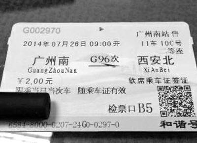 网友捡到的“2元高铁票” 