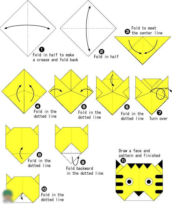 幼儿手工折纸老虎的手工折法