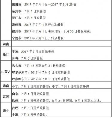 2017秋季什么时候开学