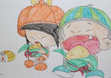 端午节吃粽子的儿童画