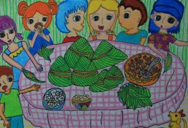 端午节吃粽子的儿童画