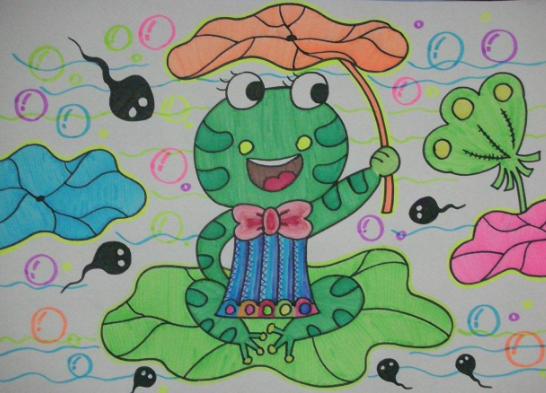 以池塘里的青蛙为主题的儿童画图片大全