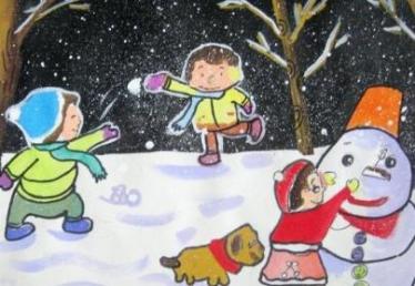 儿童画冬天的雪与雪花