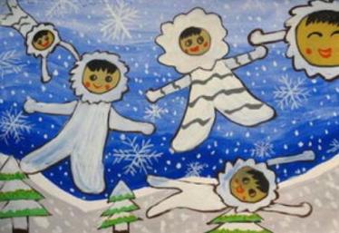 儿童画冬天的雪与雪花