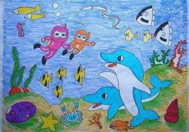 关于海豚的儿童画图片大全