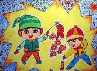 关于放鞭炮的儿童画