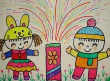 关于放鞭炮的儿童画