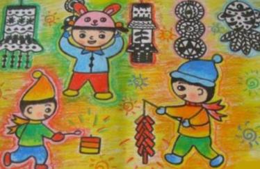 关于放鞭炮的儿童画