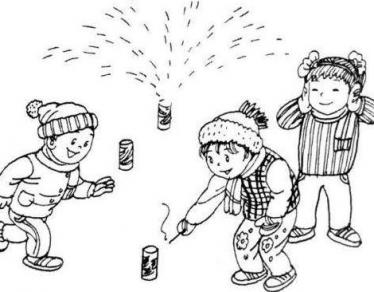春节小孩放鞭炮简笔画 