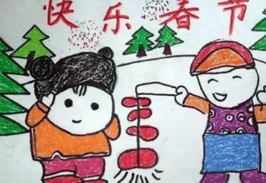 春节小孩放鞭炮简笔画 