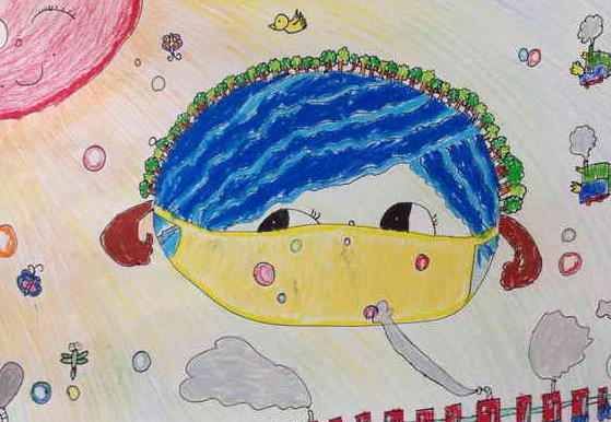 冠状病毒戴口罩儿童画