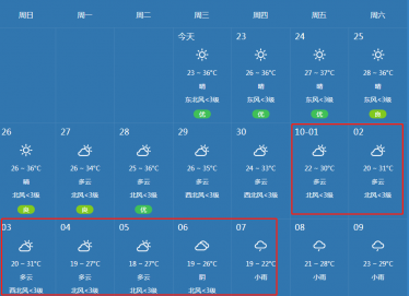 长沙国庆节天气怎么样