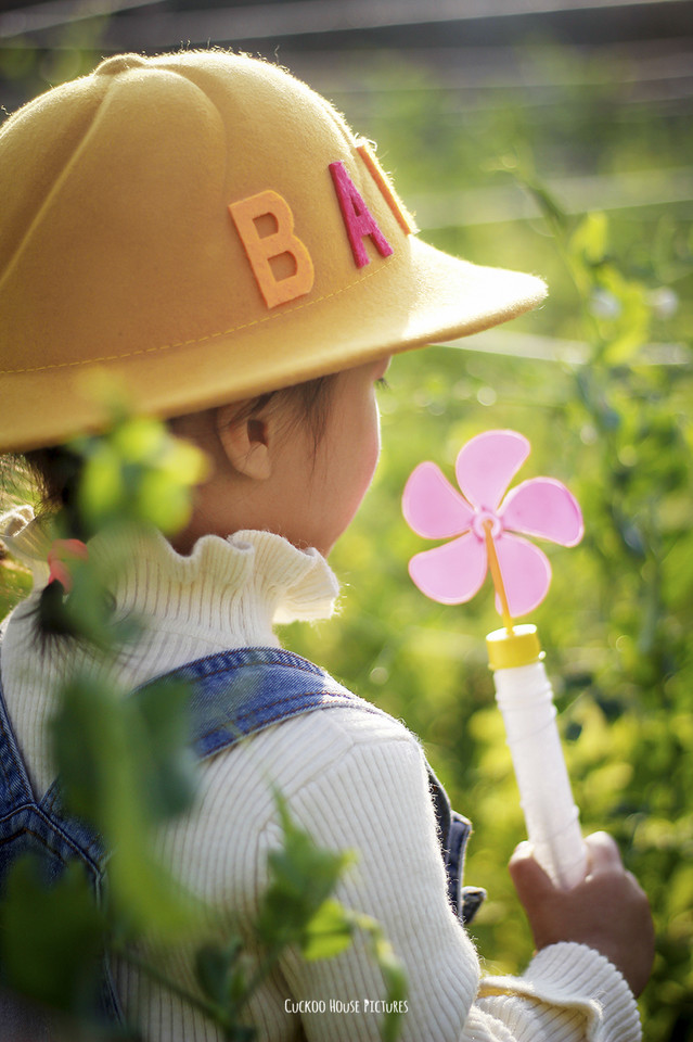 可爱的小姑娘，戴着一个黄帽子，小小的身子穿梭在田野中，提着篮子的她能够看出非常喜欢这种春天绿色的味道呢。如此真实的写真图片，为孩子的成长记上永久的美好回忆。