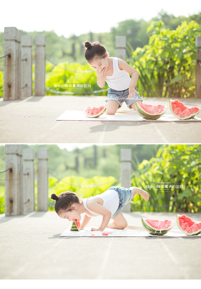 小女孩夏日吃西瓜可爱写真