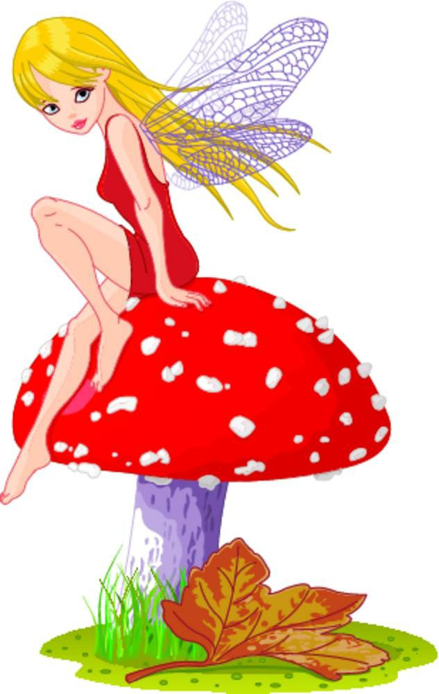 坐在蘑菇上的小女孩仙女图片