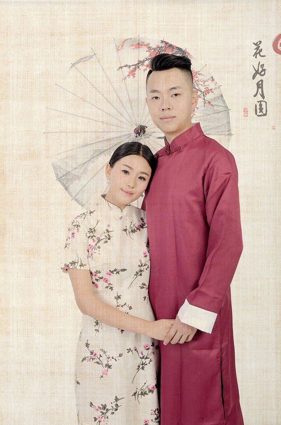 中国风工笔画婚纱照写真