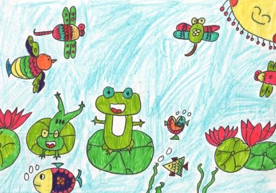 以池塘里的青蛙为主题的儿童画图片大全