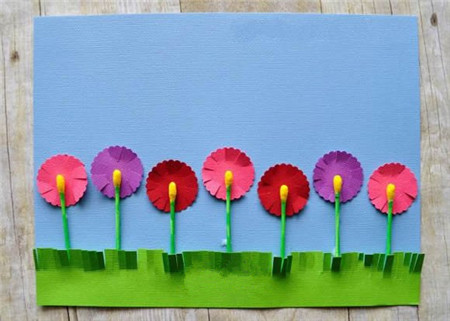 春季棉签花朵贴画制作方法