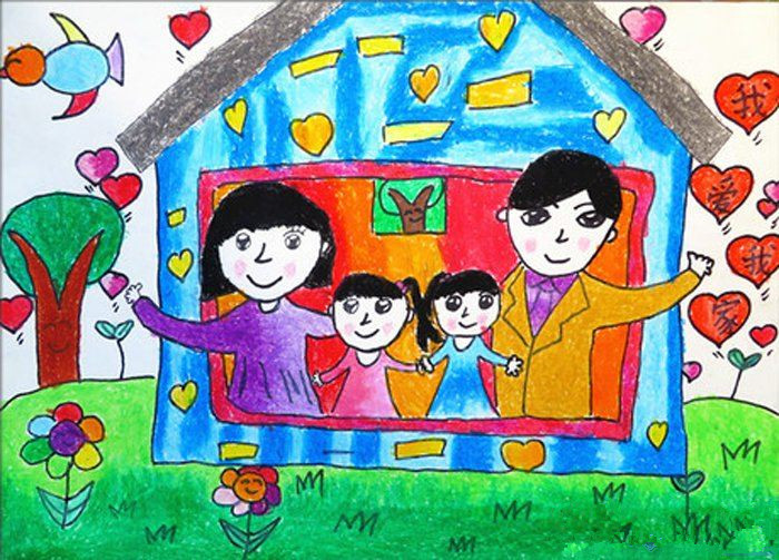 幸福时光儿童画全家福图片