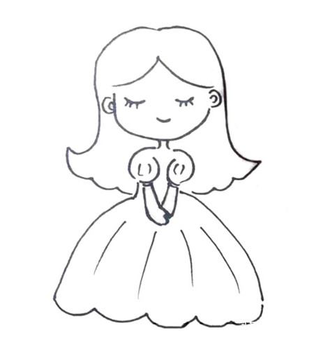 Q版漂亮的公主简单简笔画的画法5