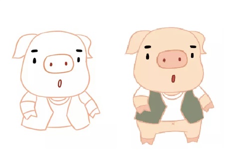 可爱小猪彩色简笔画的画法3