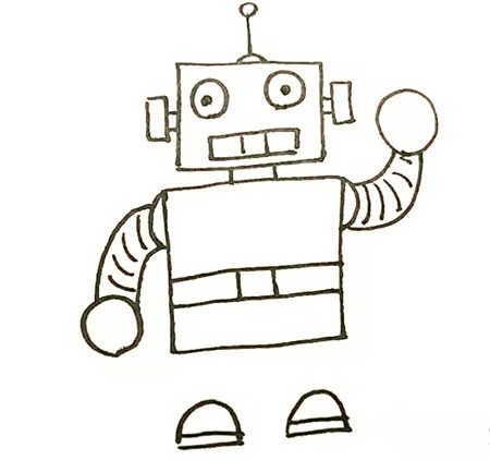 卡通机器人简笔画教程5