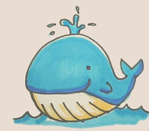可爱彩色鲸鱼简笔画的画法4