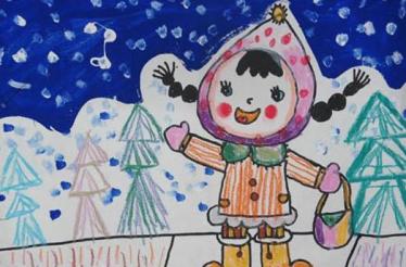 儿童画冬天的雪与雪花