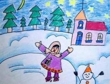 儿童画冬天的雪与雪花