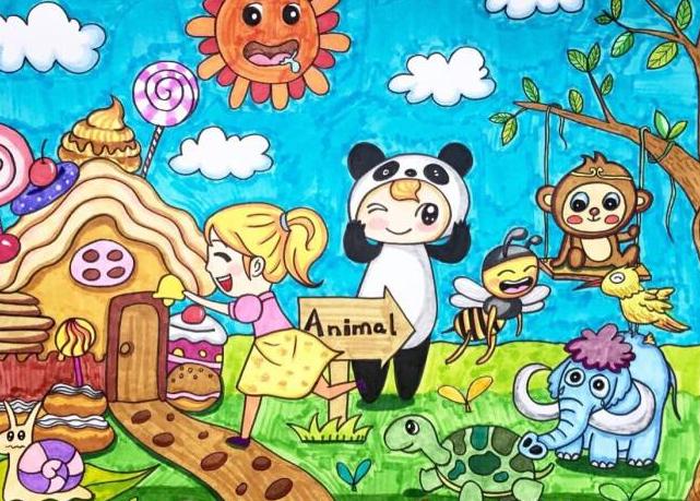 动物是人类的朋友儿童画
