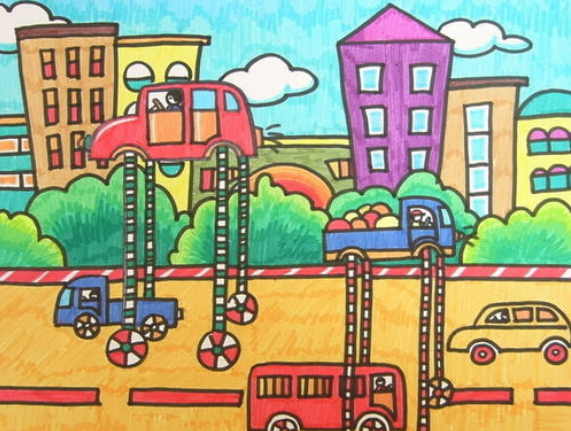 汽车儿童画三年级简单的画图片4