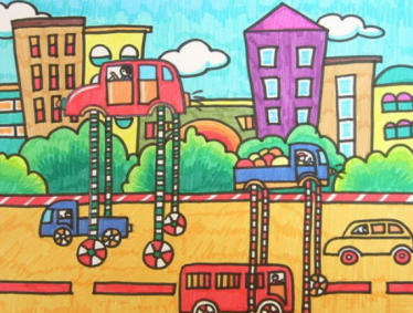 汽车儿童画三年级简单的画图片4
