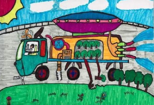汽车儿童画三年级简单的画图片1