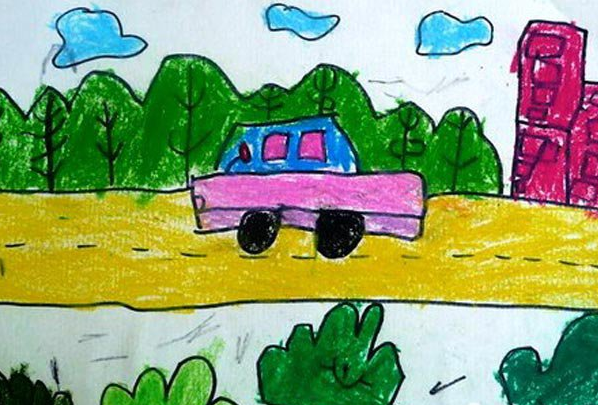 汽车儿童画三年级简单的画图片2
