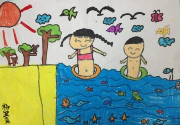 夏天游泳的儿童画图片大全8